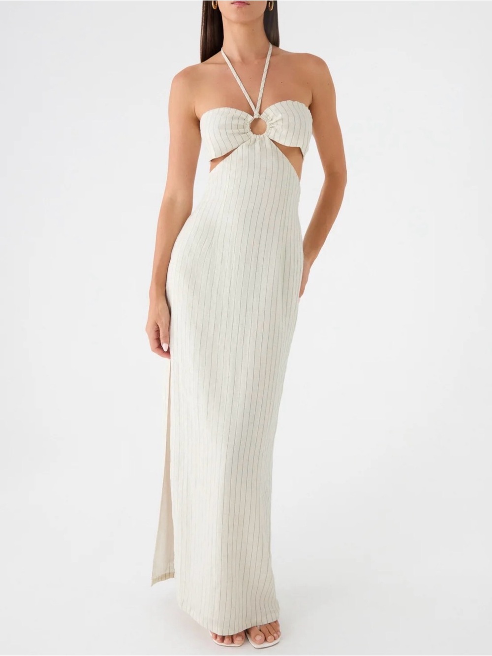 Halter Maxi Dress in Ivory Stripe